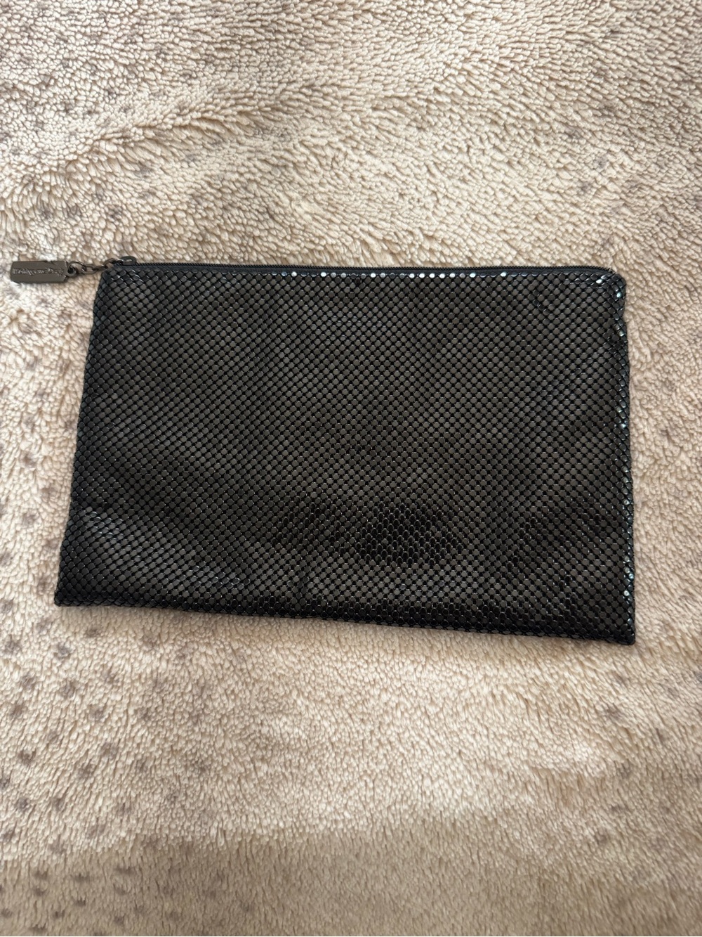 Whiting and Davis black metal mesh zipper pouch clutch